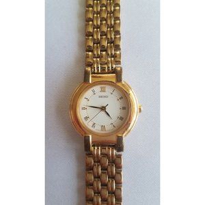 SEIKO VTG Gold Tone Ladies Watch, White Dial, V701-1781, New Battery